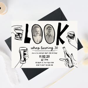 30th Birthday Invitation Template, Male 30th birthday invite, Cheers to 30 Years Invitation, look who's 30 Invite template, Beer 30th