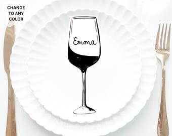 Wine glass Place Cards Template, Whimsical Place Card, Red wine glass Place Card, White wine glass card Table, Wine Bridal shower place card
