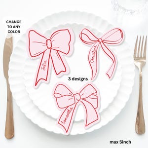 Pink Bow Place Cards Template, Whimsical PlaceCard, Bow Place Card, Bow Editable Table, Fancy Bridal shower placecard, Bow Hens place card