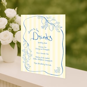 Lemon bridal shower Menu Template printable, Hand drawn bridal shower drinks menu lemon Spritz, Amalfi coast drinks menu bridal shower