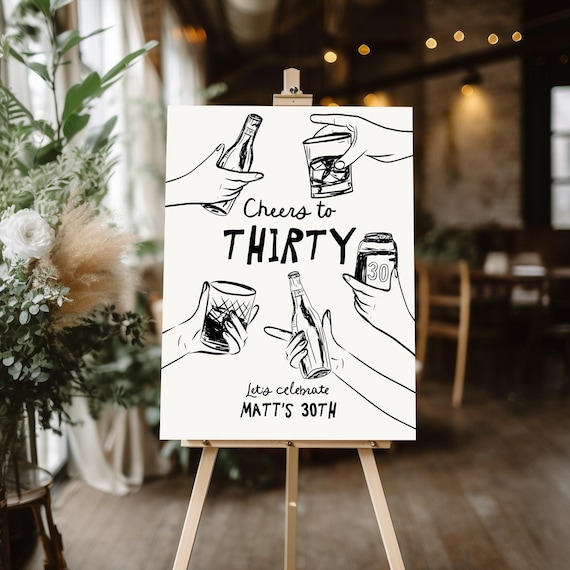 30th Birthday welcome sign Template, Male 30th birthday sign, Beer Cheers to 30 Years welcome sign, whisky Thirty welcome poster template