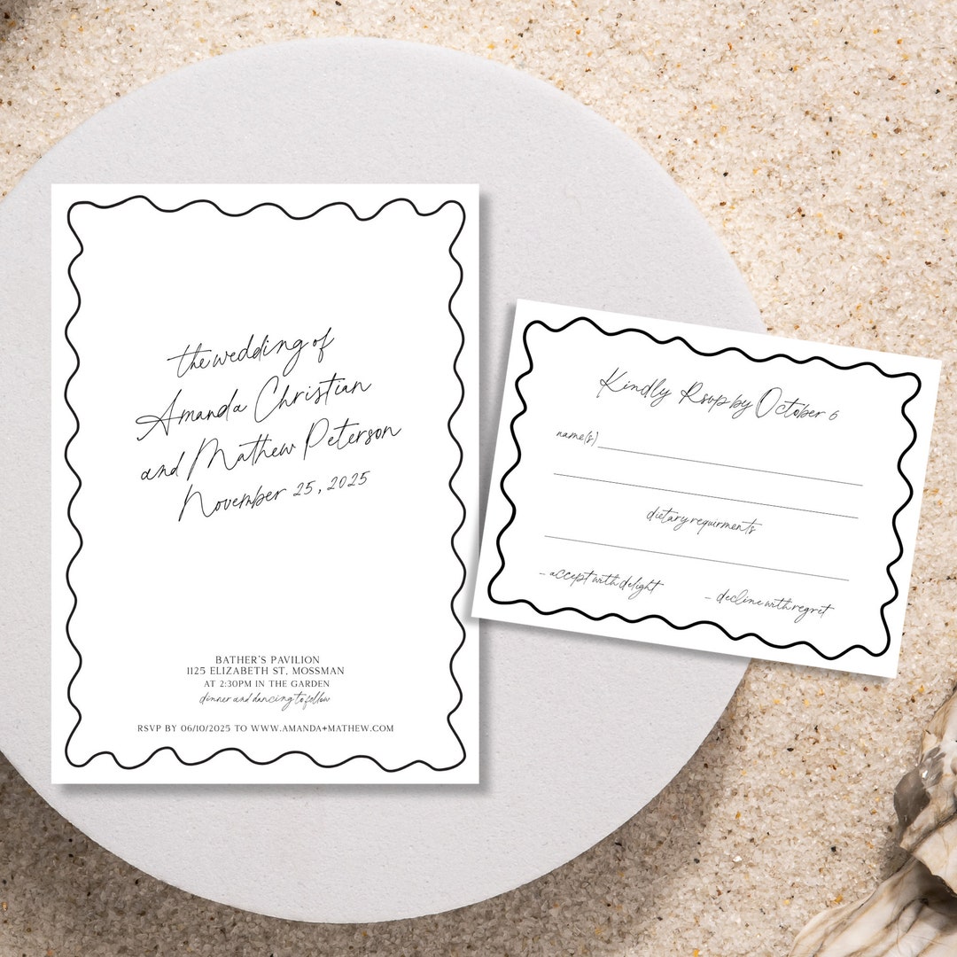 Wedding Invitation Template With RSVP, Script Wedding Invite Suite ...