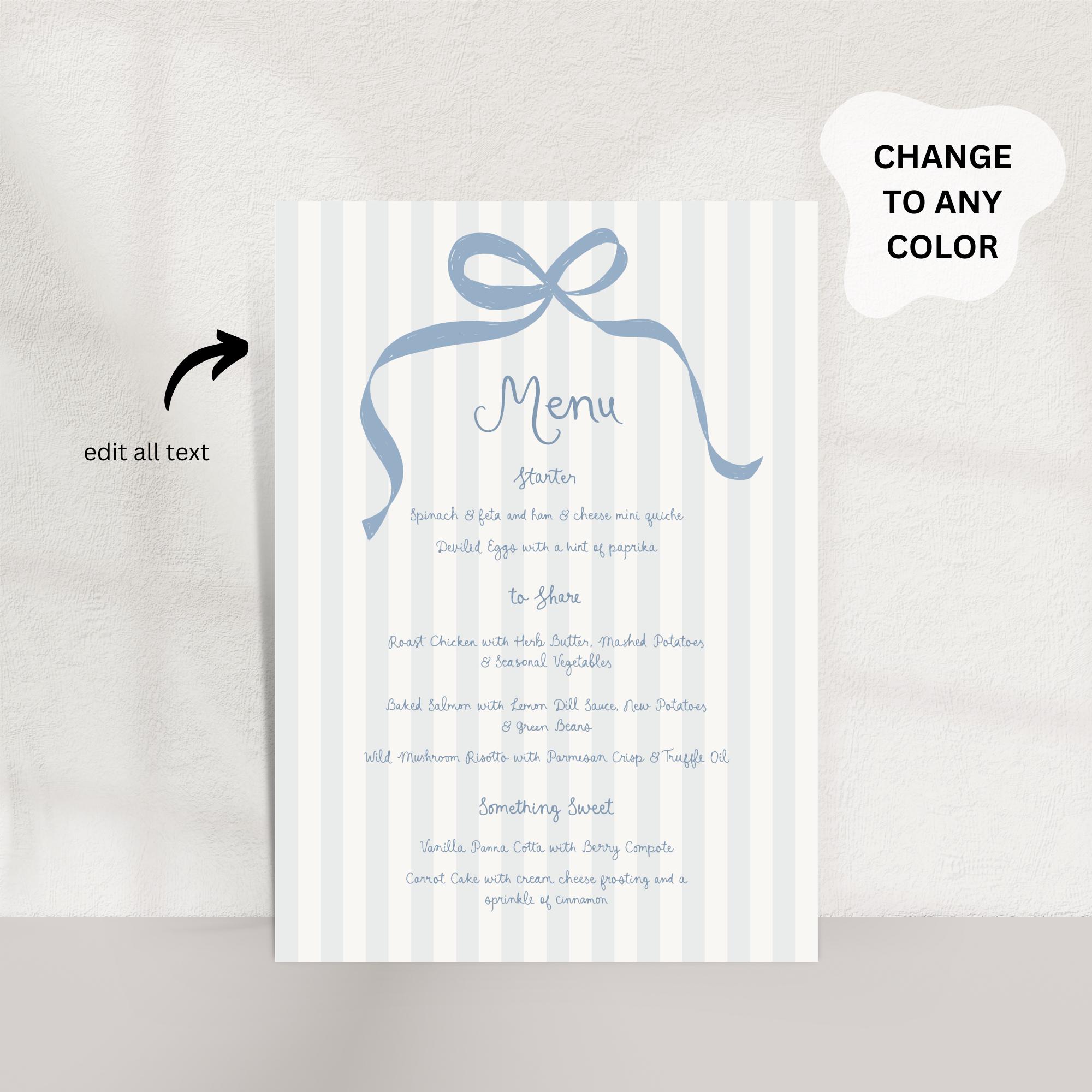 Easter Brunch Menu Template Printable, Blue Kitchen Tea Menu, Easter ...