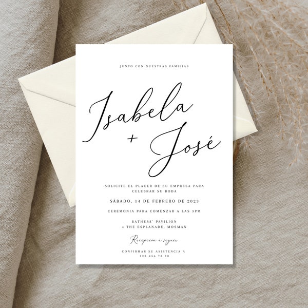 Invitaciones De Boda Template Sencilla, Nuestra Boda Invitaciones Para Boda Digital Spanish, Imprimir En Casa, Instant Download Editable