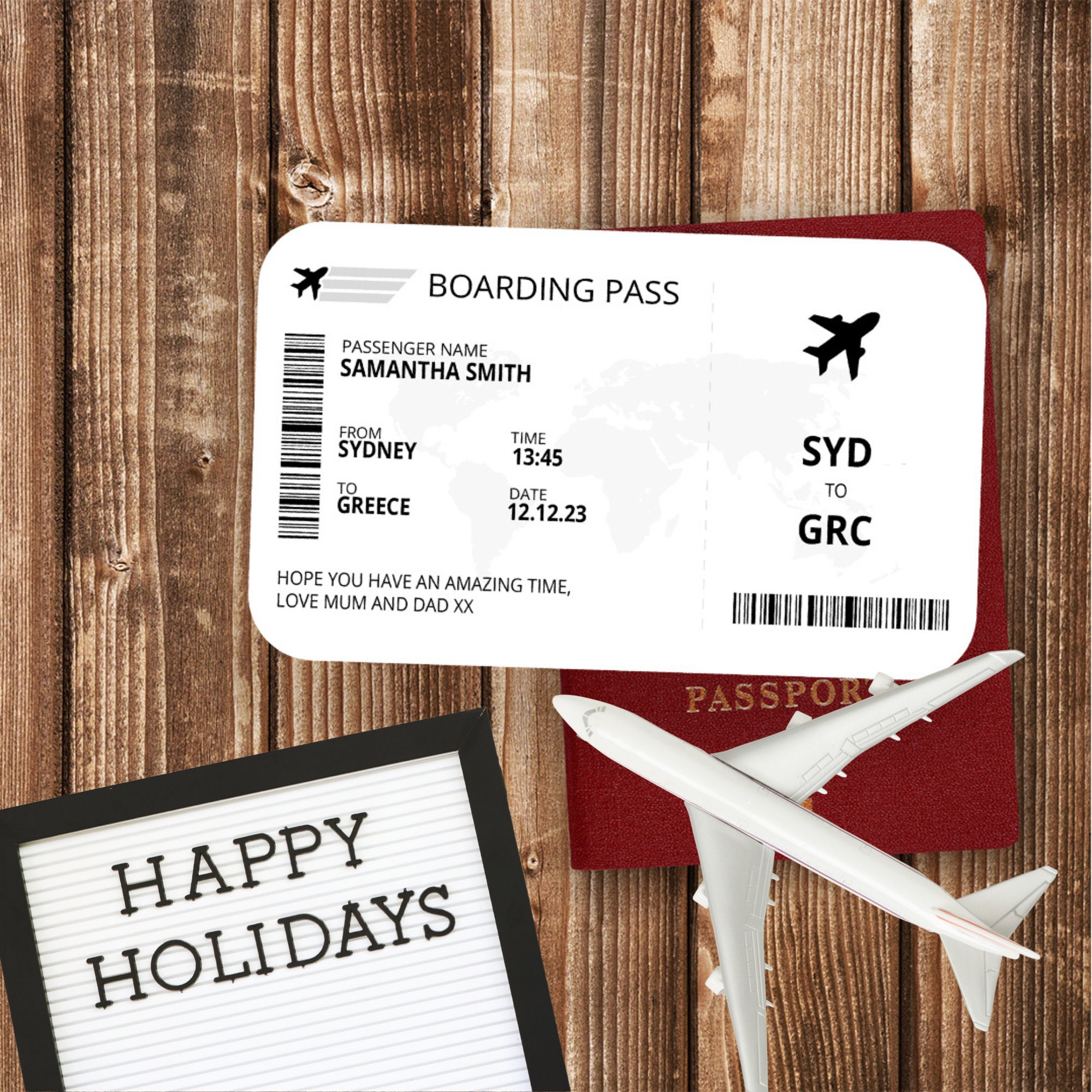 Boarding Pass Ticket EDITABLE, Printable Personalized Plane Ticket