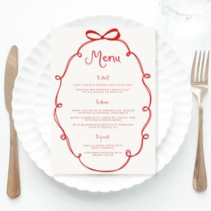 Christmas Menu Template printable, Hand drawn line art Christmas food menu red, Whimsical menu scribble, Holiday Menu Template Printable