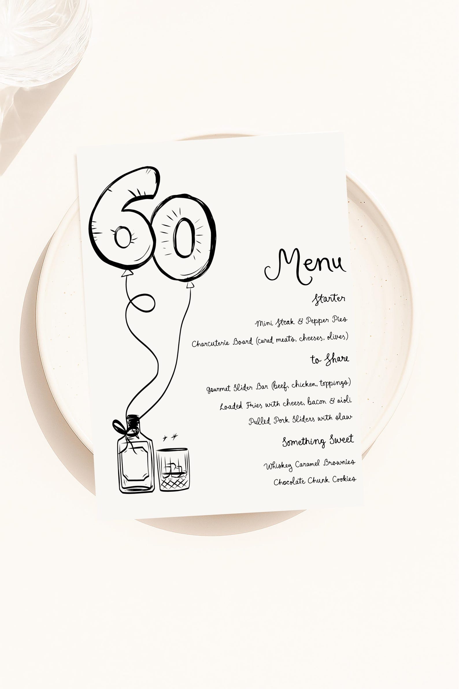 60th Birthday Menu Template Printable Whiskey Male Dinner Menu for 60th ...