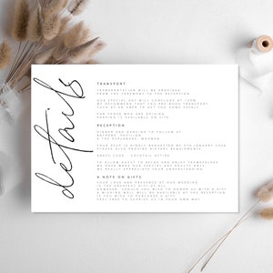 Details Card, Minimalist Wedding Invitation Insert, Enclosure Card, Wedding Website Card, Accommodation, Digital Download 5x3.5inch and A6