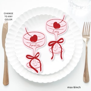 Pink Cocktail Place Cards Template, Whimsical Place Card, Martini glass Place Card, Cherry on top cocktail glass Cocktail Bridal shower
