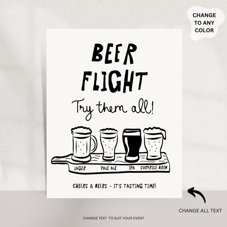 Beer Flight Drinks Menu Template, Editable Drinks Menu Party Boys Night ...