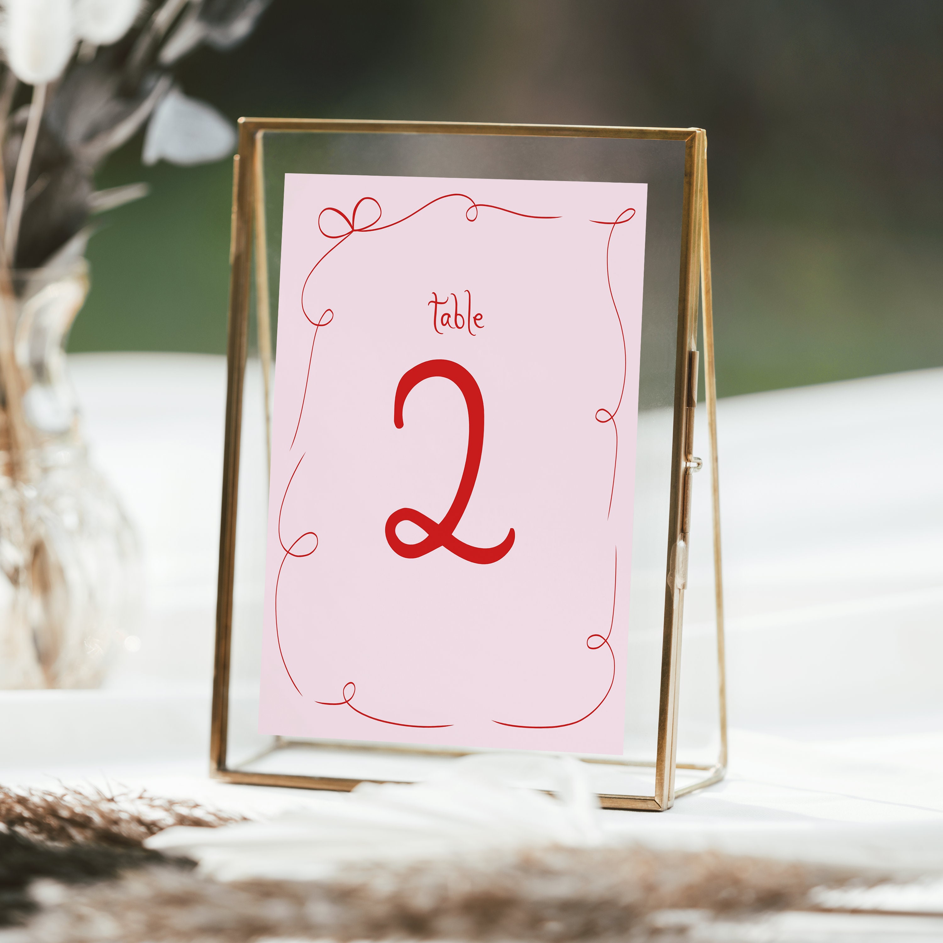 Table Number Red Hand Drawn Table Number Template, Printable Red Table Numbers, Pink ...