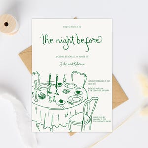 Rehearsal Dinner Invite template, The Night before Rehearsal Dinner Invitation, Hand drawn Wedding Rehearsal Invite, Whimsical party invite