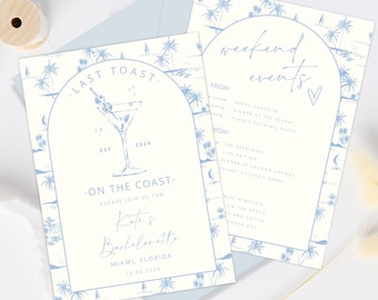 Coastal Last Toast On The Coast, 30A Bachelorette Invitation and Itinerary Template, Beach Bachelorette Party Invite, Printable Itinerary