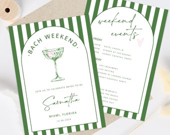 Country club bachelorette party Invitation and Itinerary Template, Vintage country club Bachelorette, Green Bachelorette weekend invitation