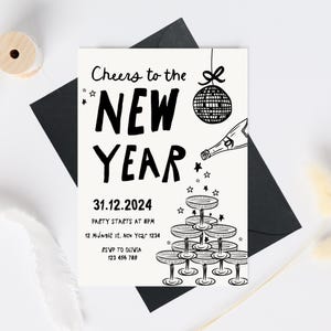 New Year’s Eve Invitation celebration, New Years Eve Girls Night Out Party Invite, Printable NYE Celebration Card for Friends Party Invite