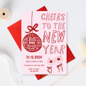 New Year’s Eve Invitation celebration, New Years Eve Girls Night Out Party Invite, Printable NYE Celebration for Friends Party Invite pink