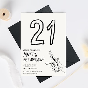 21st Birthday Invitation, Cheers Twenty One Birthday Invite, Male 21st Adult Party Invitation Simple Printable 21 Template, Beer 21st invite