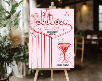 Las Vegas Bachelorette WELCOME sign, Bachelorette Party Weekend poster, Unique Bachelorette Invitation Sign Template, Lucky in love Vegas