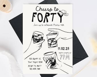 40th Birthday Invitation Template, Male 40th birthday invite, Cheers to 40 Years Invitation, Cowboy Forty Invite template cheers to beers 40