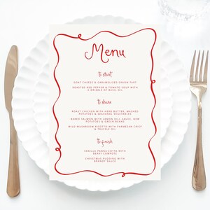 Christmas Menu Template printable, Hand drawn line art Christmas food menu red, Whimsical menu scribble, Holiday Menu Template Printable