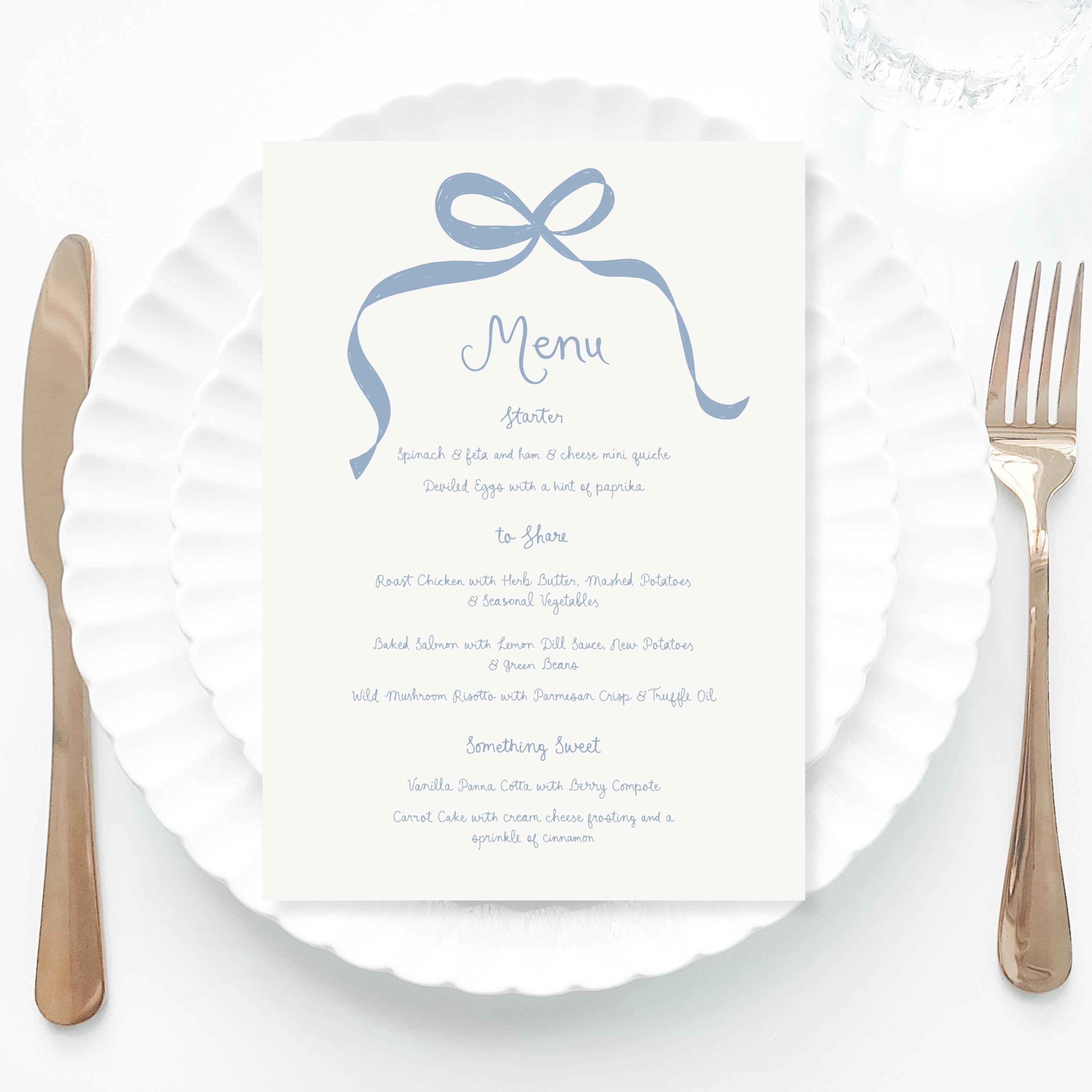Easter Brunch Menu Template Printable, Blue Kitchen Tea Menu, Easter ...