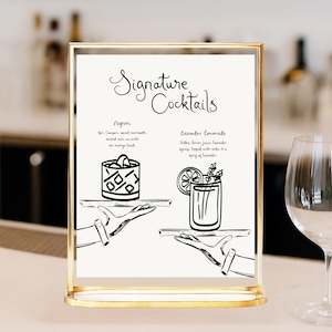 Drink Bar Menu Template printable, Hand drawn line art illustrated bar menu, Wedding menu  Editable scribble menu French style menu