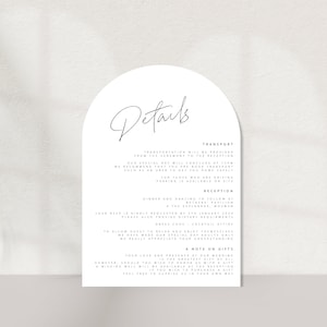 Modern Details Card, Minimalist Wedding Invitation Insert, Enclosure Card, Wedding Website, Accommodation, Editable, Arch Information Card