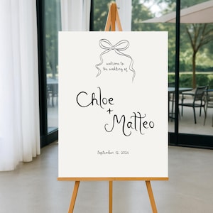 Bow Wedding Welcome Sign Template, Whimsical wedding sign Illustration Reception Sign, Modern Illustrated wedding Decor drawn bow art