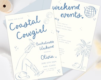 Coastal Cowgirl Bachelorette Party Invitation, 30A Bachelorette Invitation and Itinerary Template, Cowgirl Beach Bachelorette Party Invite