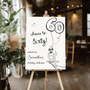 60th Welcome Sign Balloon Birthday sign, Editable whimsical birthday Welcome sign, 60th Birthday welcome sign decor, cheers to sixty