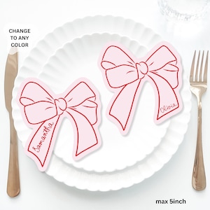 Pink Bow Place Cards Template, Whimsical PlaceCard, Bow Place Card, Bow Editable Table, Fancy Bridal shower placecard, Bow Hens place card
