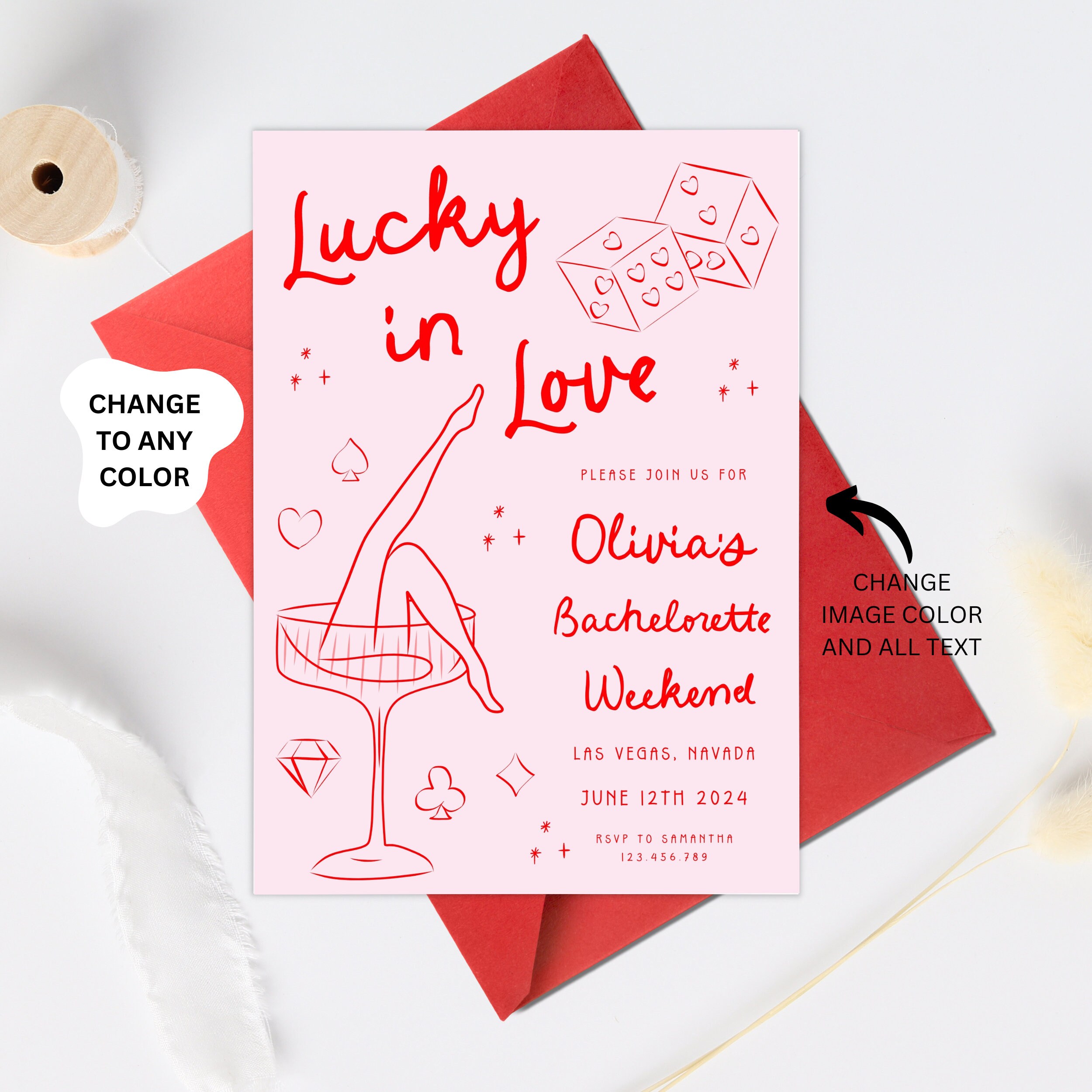 Lucky in Love Bachelorette Invitation and Itinerary, Bachelorette Party