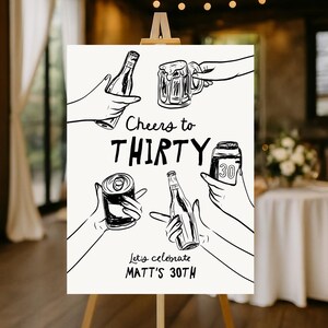 30th Birthday welcome sign Template, Male 30th birthday sign, Cheers to 30 Years welcome sign, Beer Thirty welcome poster template Beer 30th image 2