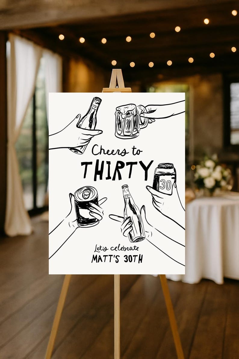 30th Birthday welcome sign Template, Male 30th birthday sign, Cheers to 30 Years welcome sign, Beer Thirty welcome poster template Beer 30th image 2