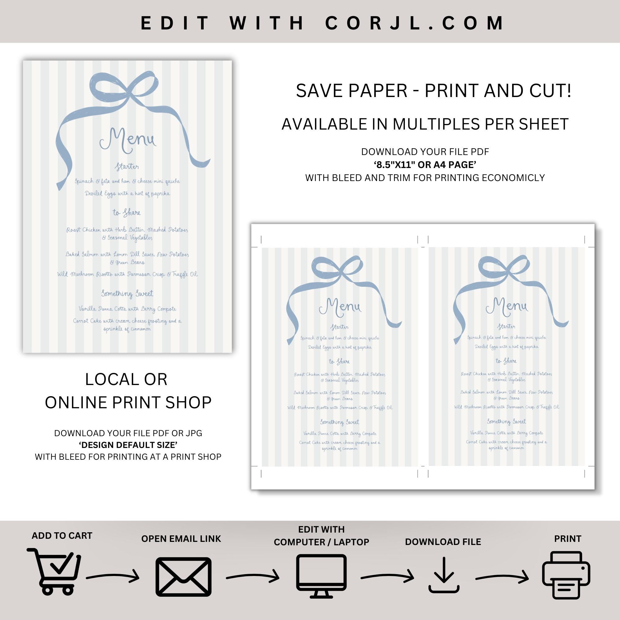 Easter Brunch Menu Template Printable, Blue Kitchen Tea Menu, Easter ...