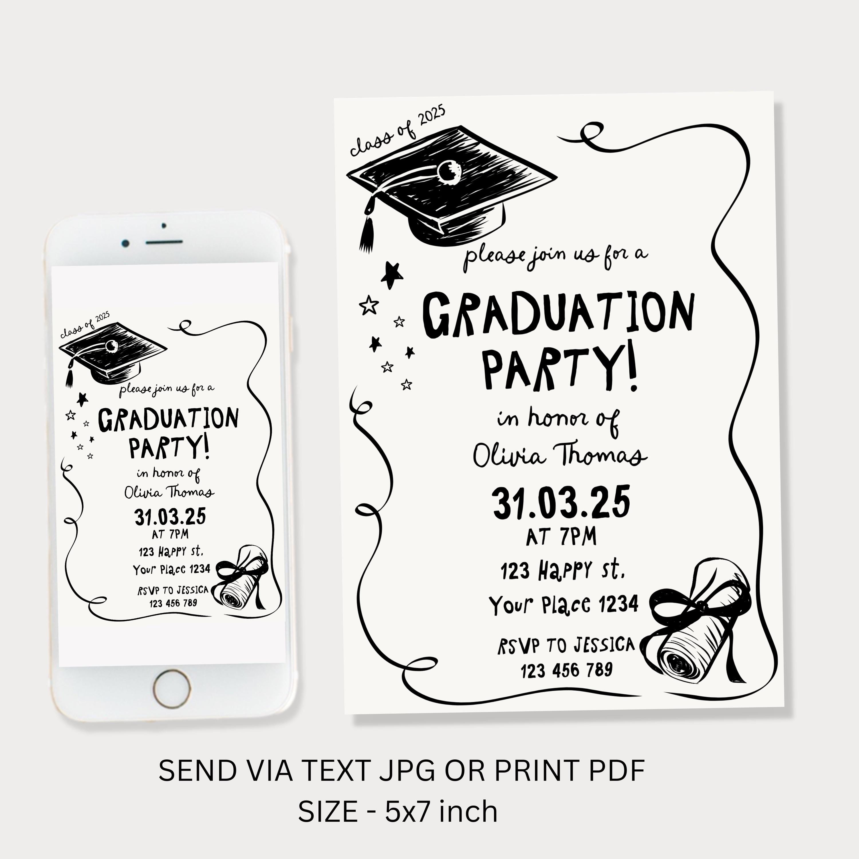 Graduation Party Invitation Template, Editable Graduation Announcement ...
