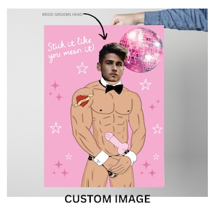 Pink Bachelorette Game Poster, Bachelorette junk on the Hunk Game, Pin the Tail on the Hunk Bachelorette Weekend, Adult drinking game