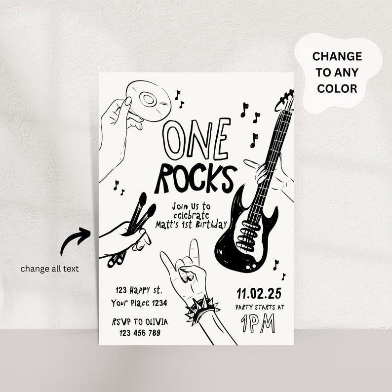 One Rocks Boy First Birthday Invitation Template, 80s Birthday Party ...