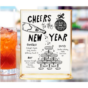 New Years eve drinks Menu template, Editable New Year’s Eve Girls Night Menu, Disco Party Drinks Menu, Holiday Menu Template Printable