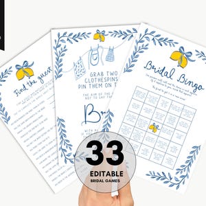 Lemons Bridal Shower Games Bundle, 33 Editable Italian Bridal Shower Games Bundle, Citrus Bridal Shower Games, Mediterranean whimsical games