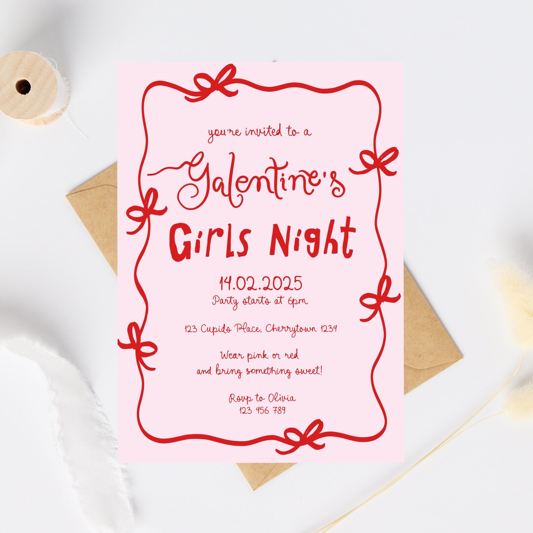 Galentine's Girls Night Invitation Template, Galentine's Day Party ...