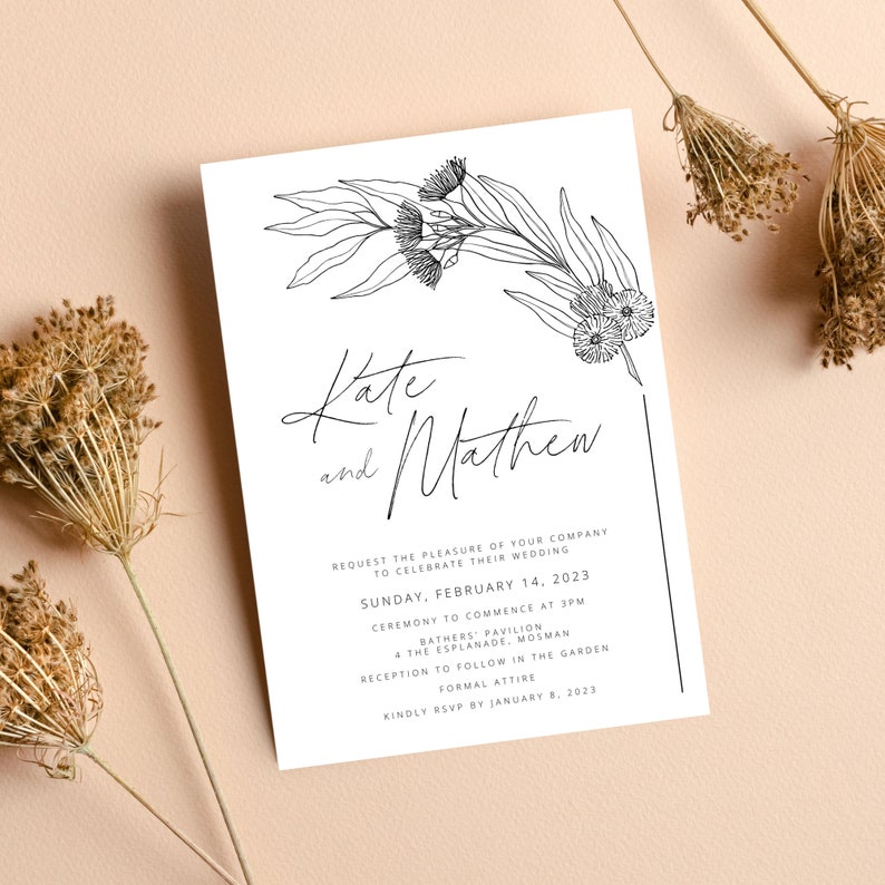 Wedding Invitation Template Modern Wedding Invitation Modern Invite Simple Invitation Printable Calligraphy Wedding Invitation Native Flower image 3