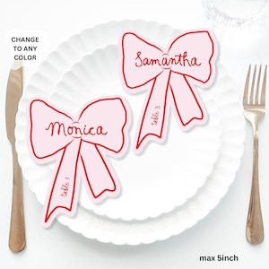 Pink Bow Place Cards Template, Whimsical PlaceCard, Bow Place Card, Bow Editable Table, Fancy Bridal shower placecard, Bow Hens place card
