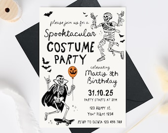 Halloween Costume Birthday Invitation Template, Teen kids Halloween Costume Party Invite, Whimsical Halloween Birthday Invite, 8th birthday
