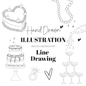 Ilustração de clipart personalizada desenhada à mão para seu convite, ícones caprichosos para casamentos, convites para festas, design digital vintage desenhado à mão