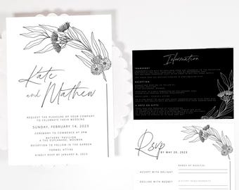 Australian Natives Wedding Invitation Suite Editable Template , Botanical wedding invitation, Modern invitation template, Editable  et73