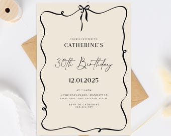 30th Birthday Invitation Template, Thirtieth Invitation Hand Drawn Illustration 30th birthday Invites, Thirty Invite template