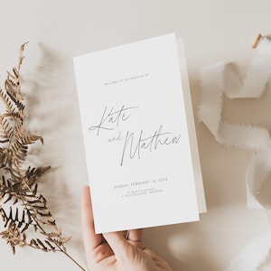 Church Program Wedding, Folded Minimalist Wedding Program Template, Modern Order of Service, Catholic Ceremony