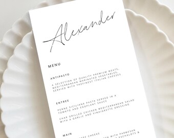 Place card Wedding Menu Template, Printable Wedding Menu, Editable Wedding Menu, Wedding menu Template, Minimalist, Modern, DL Wedding Menu