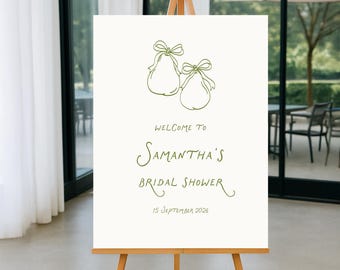 Pear Bridal Shower Welcome Sign Template, Green Perfect Pair engagement Poster, Printable Shower Welcome Sign, Mediterranean bridal shower
